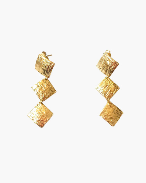 3 square shield earrings rhodium - gold - HENRY RIVER Collection