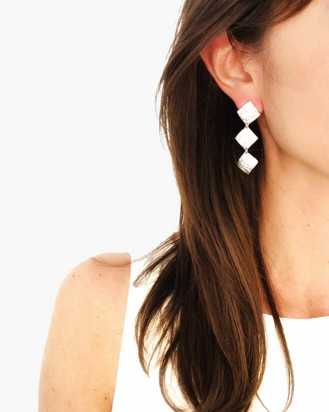 3 square shield earrings rhodium - gold - HENRY RIVER Collection