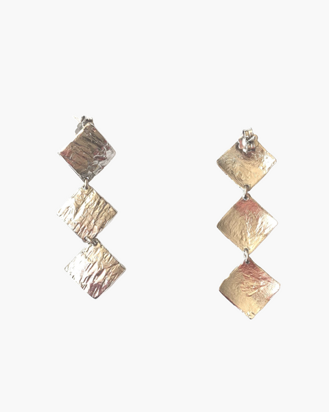 3 square shield earrings rhodium - gold - HENRY RIVER Collection