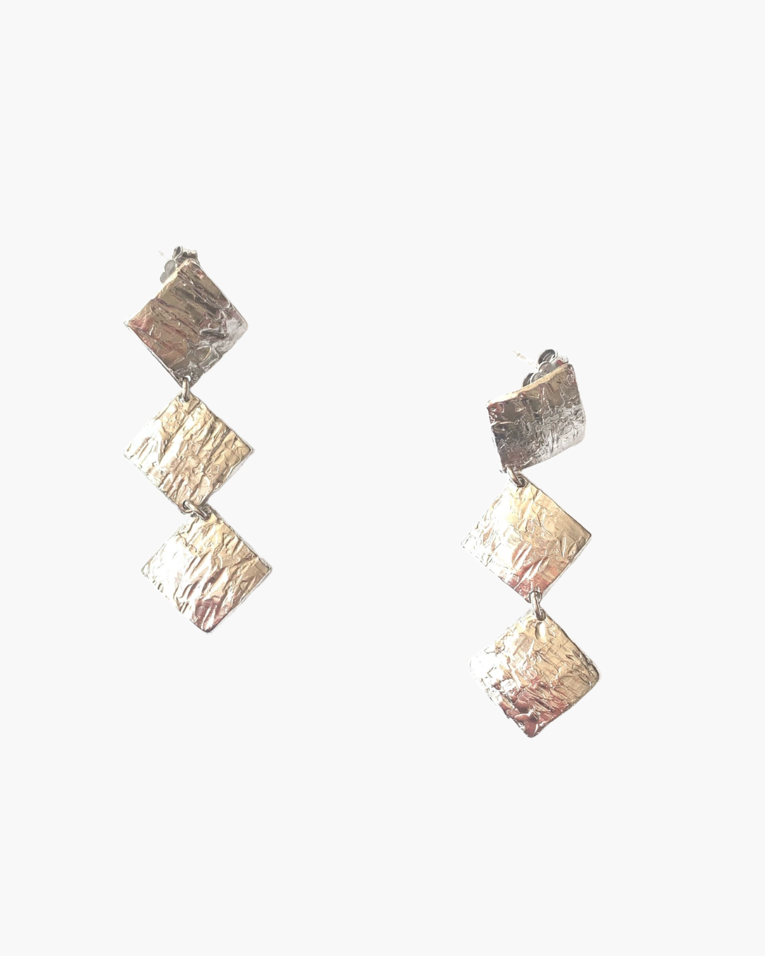 Orecchini 3 scudi quadrati rodio - oro - HENRY RIVER Collection