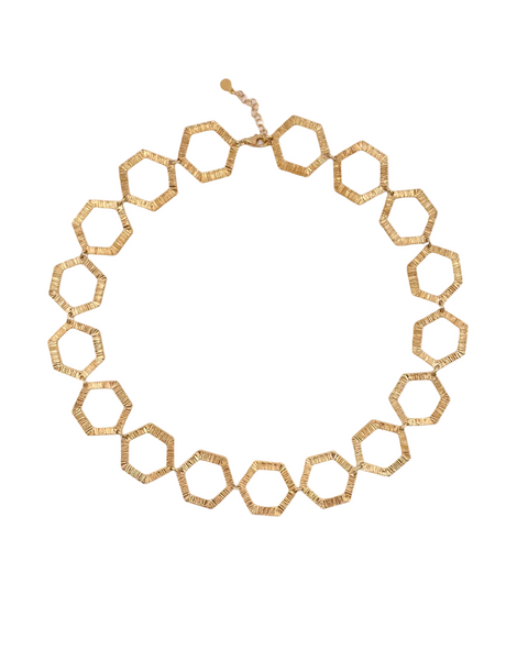 Collana Esagoni – Design Geometrico Contemporaneo in Bronzo Placcato Oro Made in