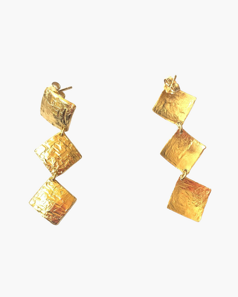 Orecchini 3 scudi quadrati rodio - oro - HENRY RIVER Collection